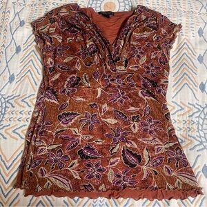 Style & Co. Brown and Purple Floral Short Sleeve Top